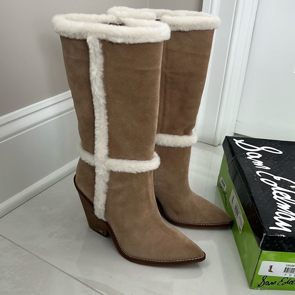 Sam Edelman Ilsa suede boots, oatmeal, size 9